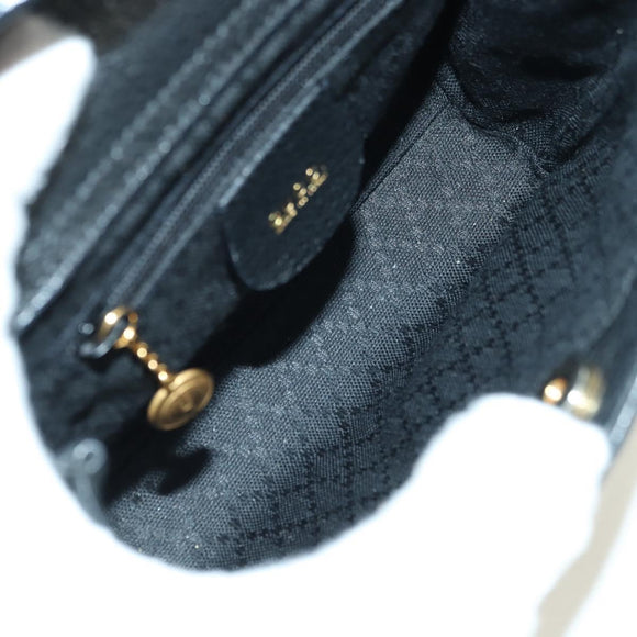 GUCCI Bamboo Hand Bag Leather 2way Black Gold 007 2214 0238 Auth 168853A