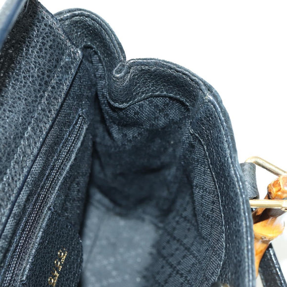 GUCCI Bamboo Hand Bag Leather 2way Black Gold 007 2214 0238 Auth 168853A