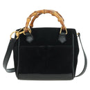 GUCCI Bamboo Hand Bag Leather 2way Black Gold 007 2214 0238 Auth 168853A-13