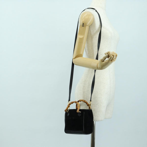 GUCCI Bamboo Hand Bag Leather 2way Black Gold 007 2214 0238 Auth 168853A