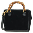 GUCCI Bamboo Hand Bag Leather 2way Black Gold 007 2214 0238 Auth 168853A-2