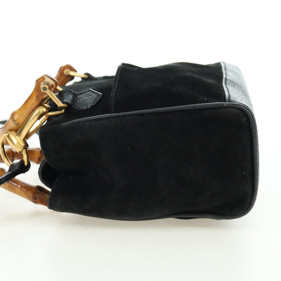 GUCCI Bamboo Hand Bag Leather 2way Black Gold 007 2214 0238 Auth 168853A