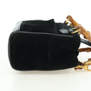 GUCCI Bamboo Hand Bag Leather 2way Black Gold 007 2214 0238 Auth 168853A-4