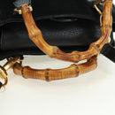 GUCCI Bamboo Hand Bag Leather 2way Black Gold 007 2214 0238 Auth 168853A-7