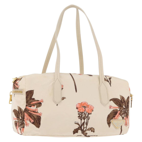 PRADA Hand Bag Nylon Beige Gold Auth 168855A