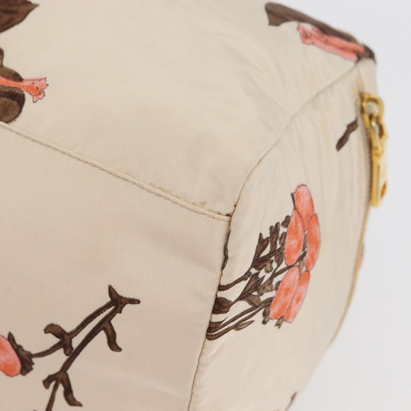 PRADA Hand Bag Nylon Beige Gold Auth 168855A