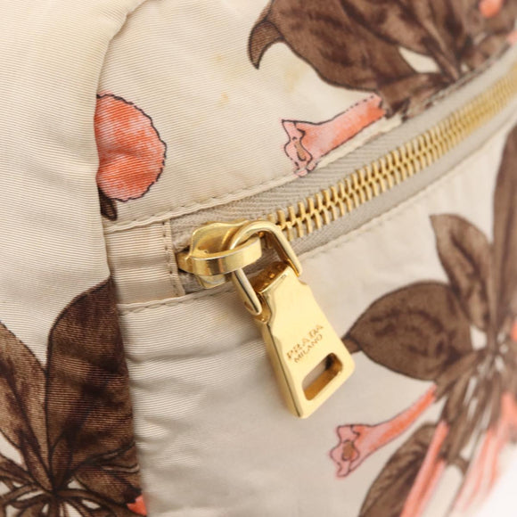 PRADA Hand Bag Nylon Beige Gold Auth 168855A