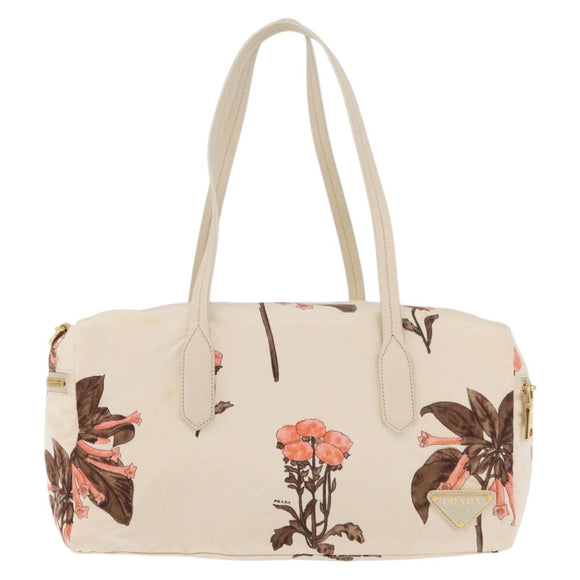 PRADA Hand Bag Nylon Beige Gold Auth 168855A