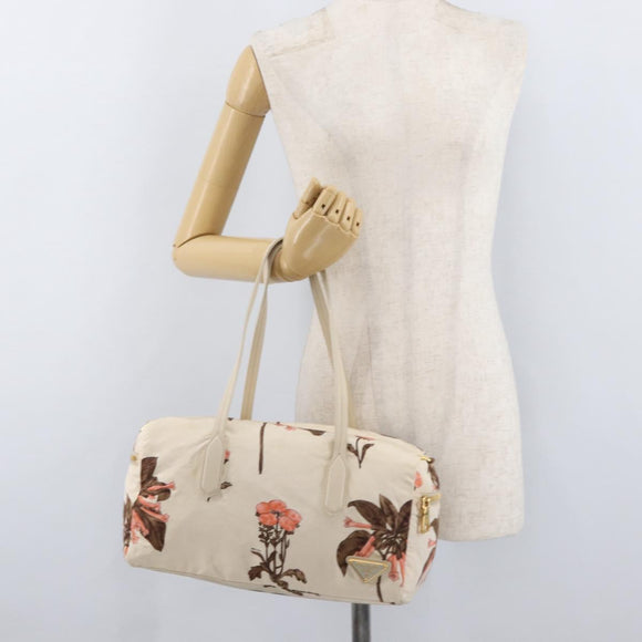 PRADA Hand Bag Nylon Beige Gold Auth 168855A