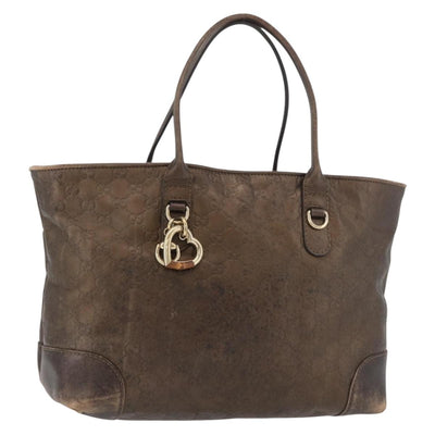 GUCCI GG Canvas Guccissima Bamboo Bag Leather Brown Gold 269956 Auth 168862A