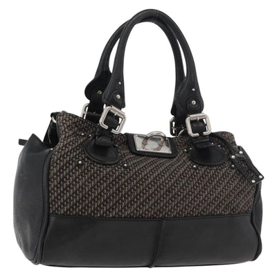 Chloe Paddington Hand Bag Canvas Black Brown Silver Auth 168864A