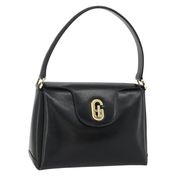 GUCCI Shoulder Bag Leather Black Gold Auth 168865A