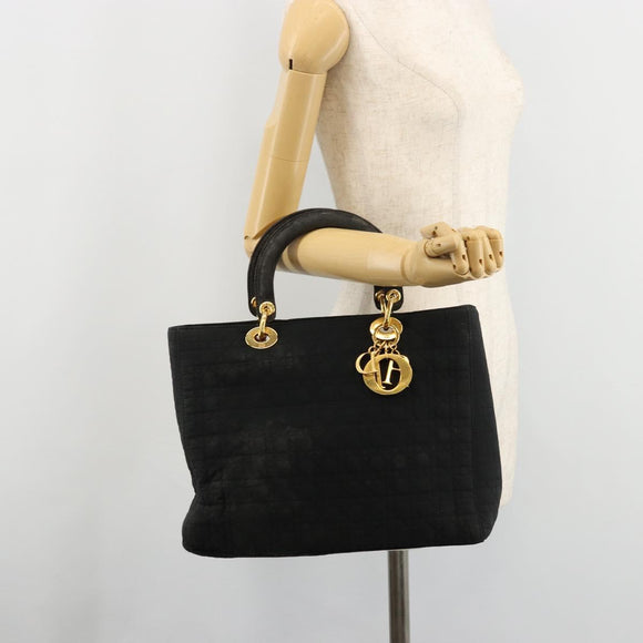 Christian Dior Lady Dior Handtas Zwart Goud Auth 168872