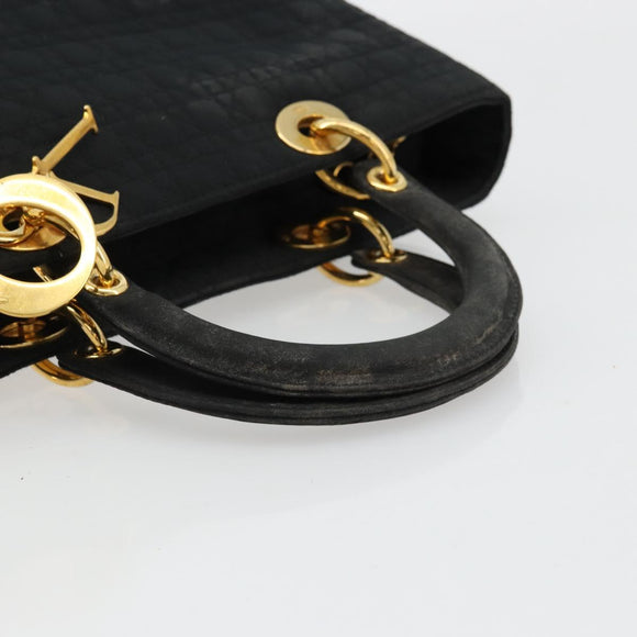 Christian Dior Lady Dior Handtas Zwart Goud Auth 168872
