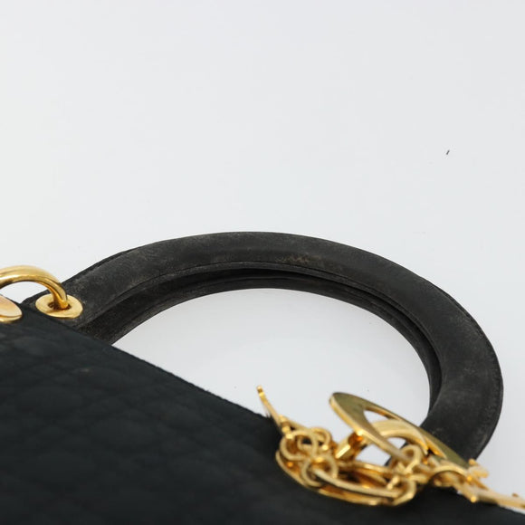 Christian Dior Lady Dior Handtas Zwart Goud Auth 168872
