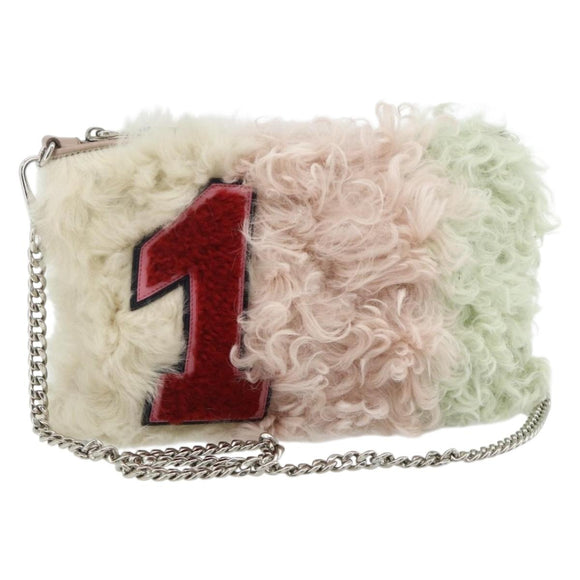 Miu Miu Ketten-Schultertasche Fell Pink Weiß Grün Auth 168873A
