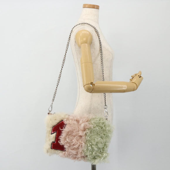 Miu Miu Ketten-Schultertasche Fell Pink Weiß Grün Auth 168873A