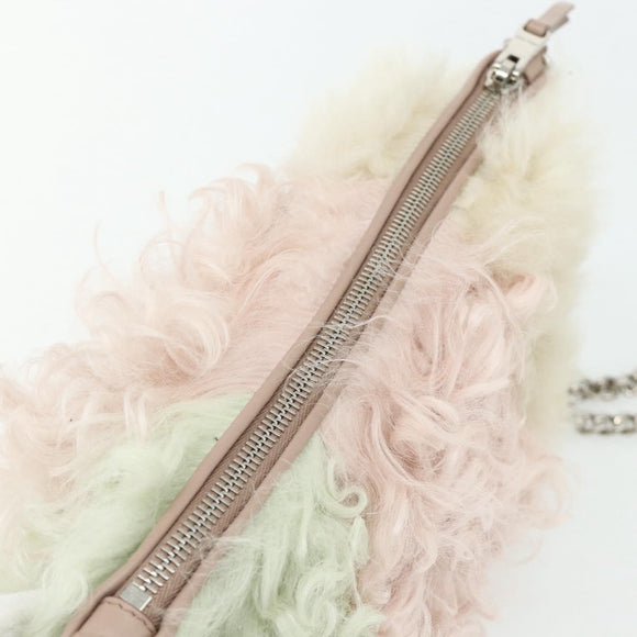 Miu Miu Ketten-Schultertasche Fell Pink Weiß Grün Auth 168873A