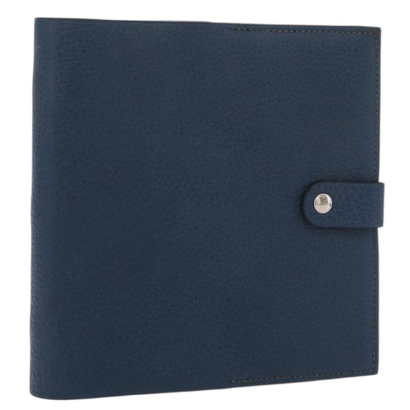 HERMES CD Case Leather Navy Silver Auth 168886