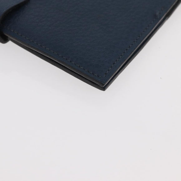 HERMES CD Case Leather Navy Silver Auth 168886