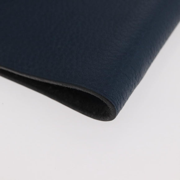 HERMES CD Case Leather Navy Silver Auth 168886