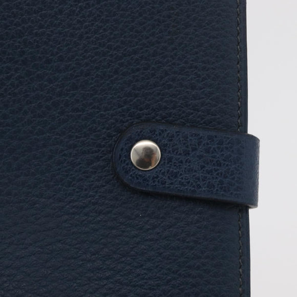 HERMES CD Case Leather Navy Silver Auth 168886