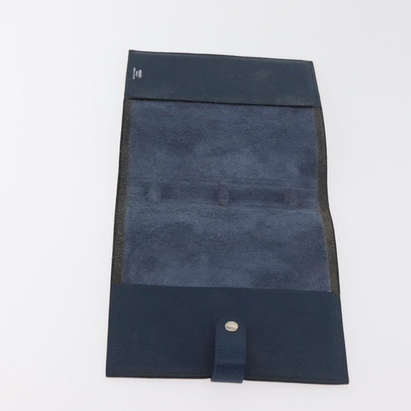 HERMES CD Case Leather Navy Silver Auth 168886