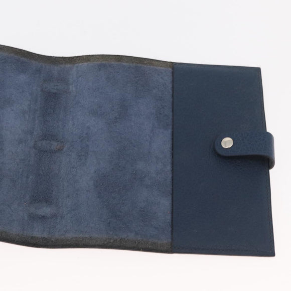 HERMES CD Case Leather Navy Silver Auth 168886