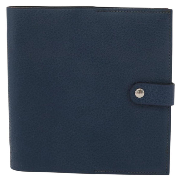 HERMES CD Case Leather Navy Silver Auth 168886