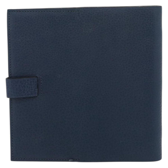 HERMES CD Case Leather Navy Silver Auth 168886