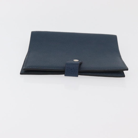 HERMES CD Case Leather Navy Silver Auth 168886