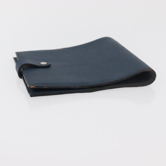 HERMES CD Case Leather Navy Silver Auth 168886