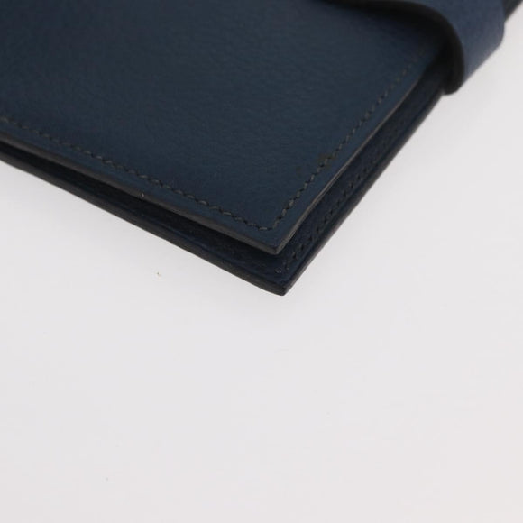 HERMES CD Case Leather Navy Silver Auth 168886