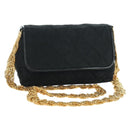 CHANEL Matelasse Chain Shoulder Bag Satin Black Gold CC Auth 168914V-1