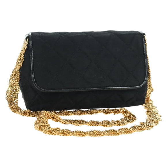 CHANEL Matelasse Chain Shoulder Bag Satin Black Gold CC Auth 168914V