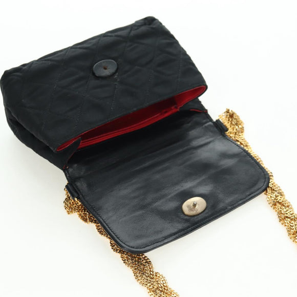 CHANEL Matelasse Chain Shoulder Bag Satin Black Gold CC Auth 168914V
