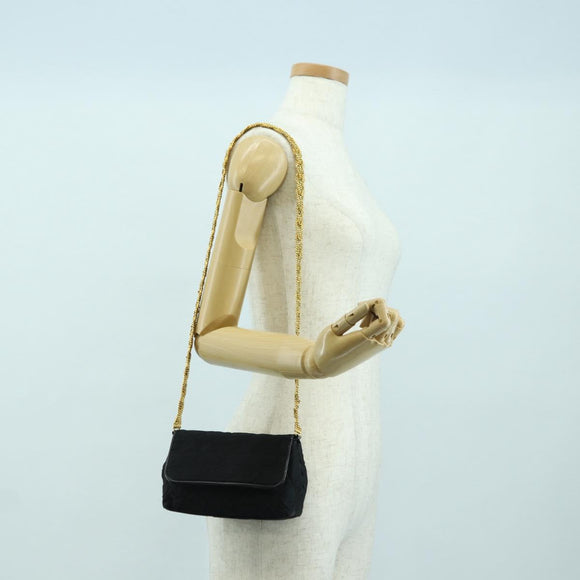 CHANEL Matelasse Chain Shoulder Bag Satin Black Gold CC Auth 168914V