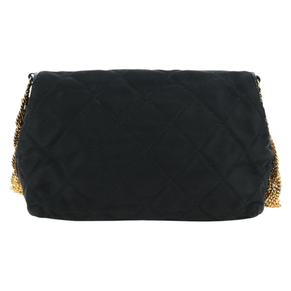 CHANEL Matelasse Chain Shoulder Bag Satin Black Gold CC Auth 168914V