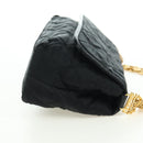 CHANEL Matelasse Chain Shoulder Bag Satin Black Gold CC Auth 168914V-4