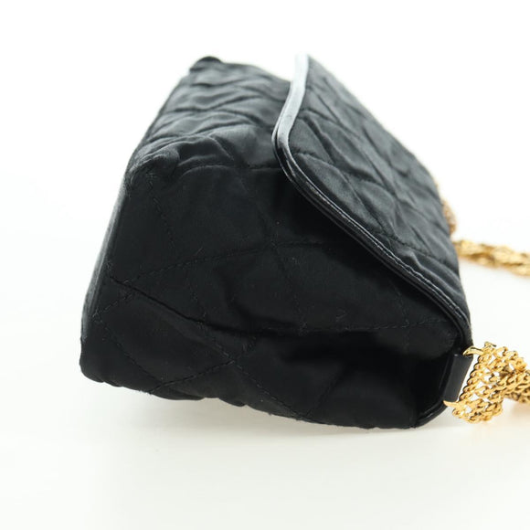 CHANEL Matelasse Chain Shoulder Bag Satin Black Gold CC Auth 168914V