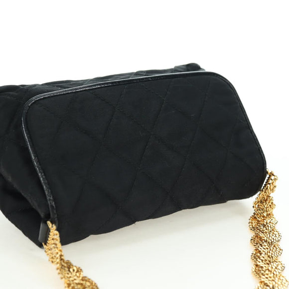 CHANEL Matelasse Chain Shoulder Bag Satin Black Gold CC Auth 168914V