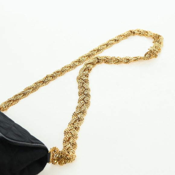 CHANEL Matelasse Chain Shoulder Bag Satin Black Gold CC Auth 168914V