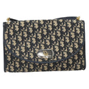 Christian Dior Trotter Canvas Shoulder Bag Navy Gold Auth 168921-2