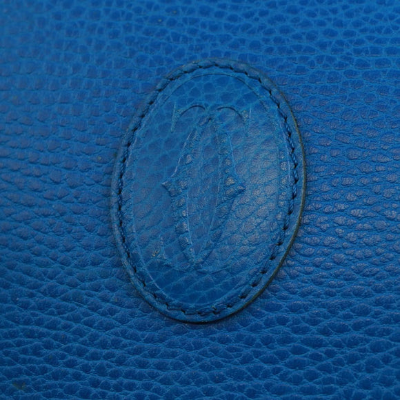 CARTIER Umhängetasche Must Line Leder Blau Gold Auth 168927V