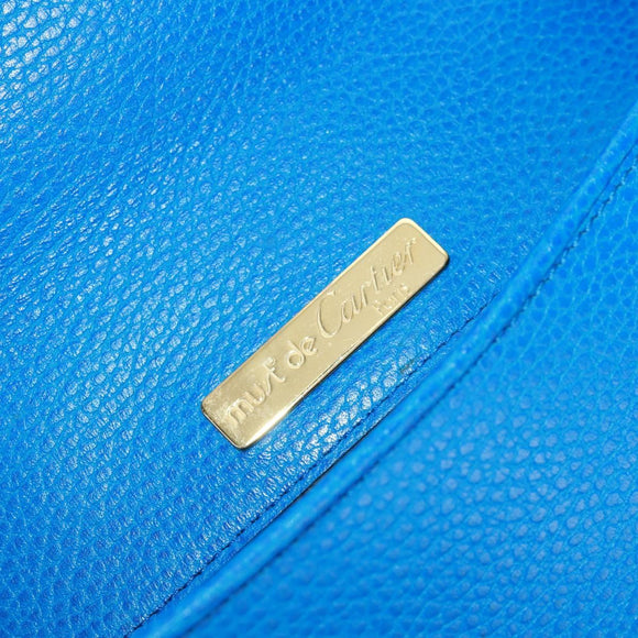CARTIER Must Line Shoulder Bag Leather Blue Gold Auth 168927V