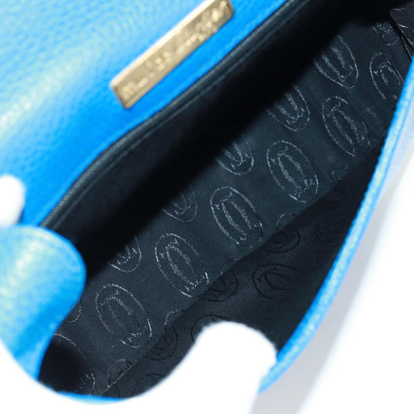 CARTIER Umhängetasche Must Line Leder Blau Gold Auth 168927V