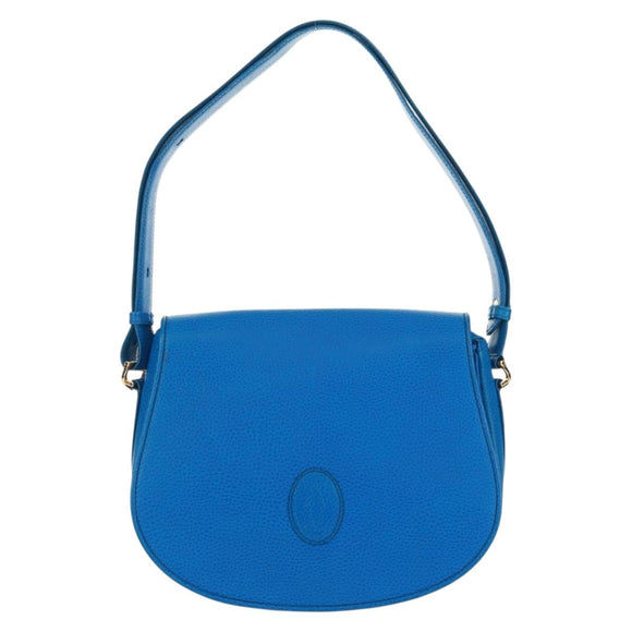 CARTIER Umhängetasche Must Line Leder Blau Gold Auth 168927V