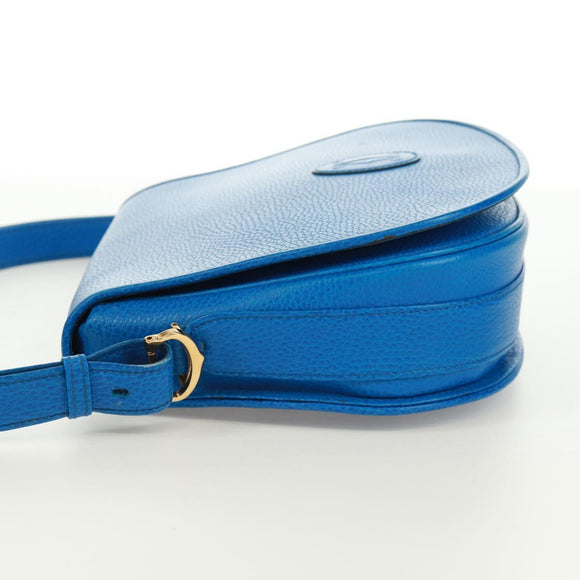CARTIER Umhängetasche Must Line Leder Blau Gold Auth 168927V