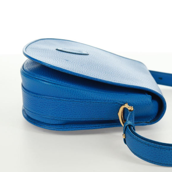 CARTIER Umhängetasche Must Line Leder Blau Gold Auth 168927V