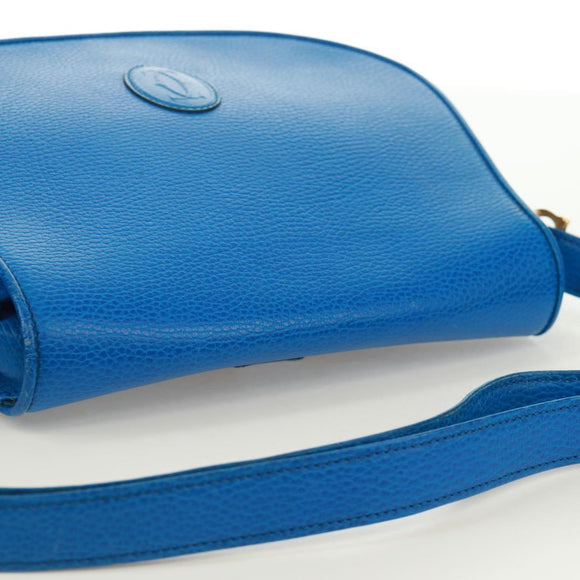 CARTIER Umhängetasche Must Line Leder Blau Gold Auth 168927V